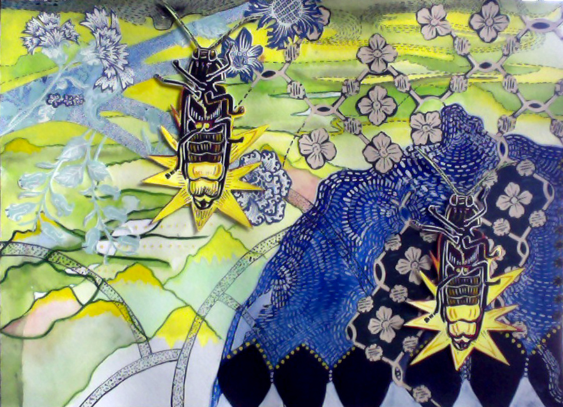 "Shine On" watercolor and collage 10" x 14" 