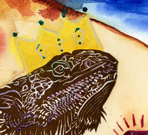 Detail of watercolor drawing on Bearded Dragon