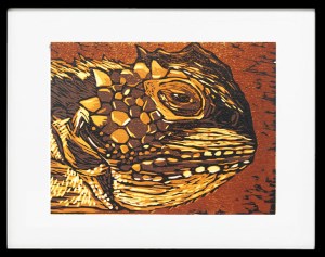 Horned Lizard II reduction woodcut