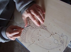 Lisa Studier's chicken print carving