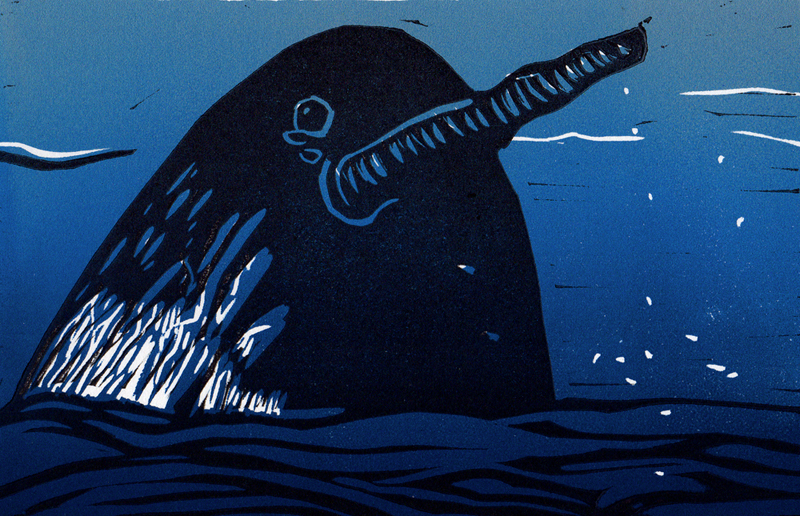 Narwhal linocut